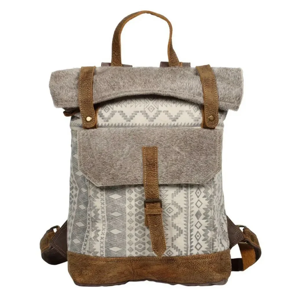 Myra Classy Canvas & Leather Cowhide Backpack Bag